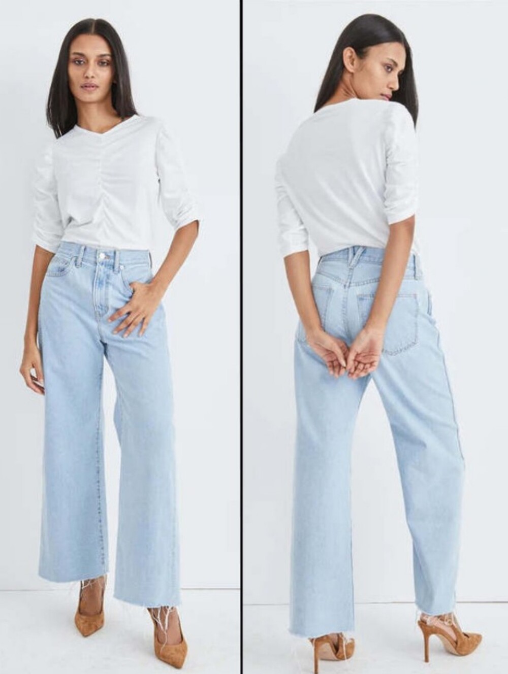Veronica Beard Taylor Relaxed Wide Leg High Rise Jean Blue Ridge Raw-Hem Size 28